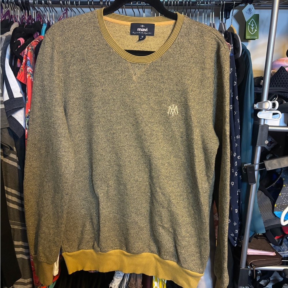 Mavi Men's Mustard Crewneck Sweater with Elbow Patches